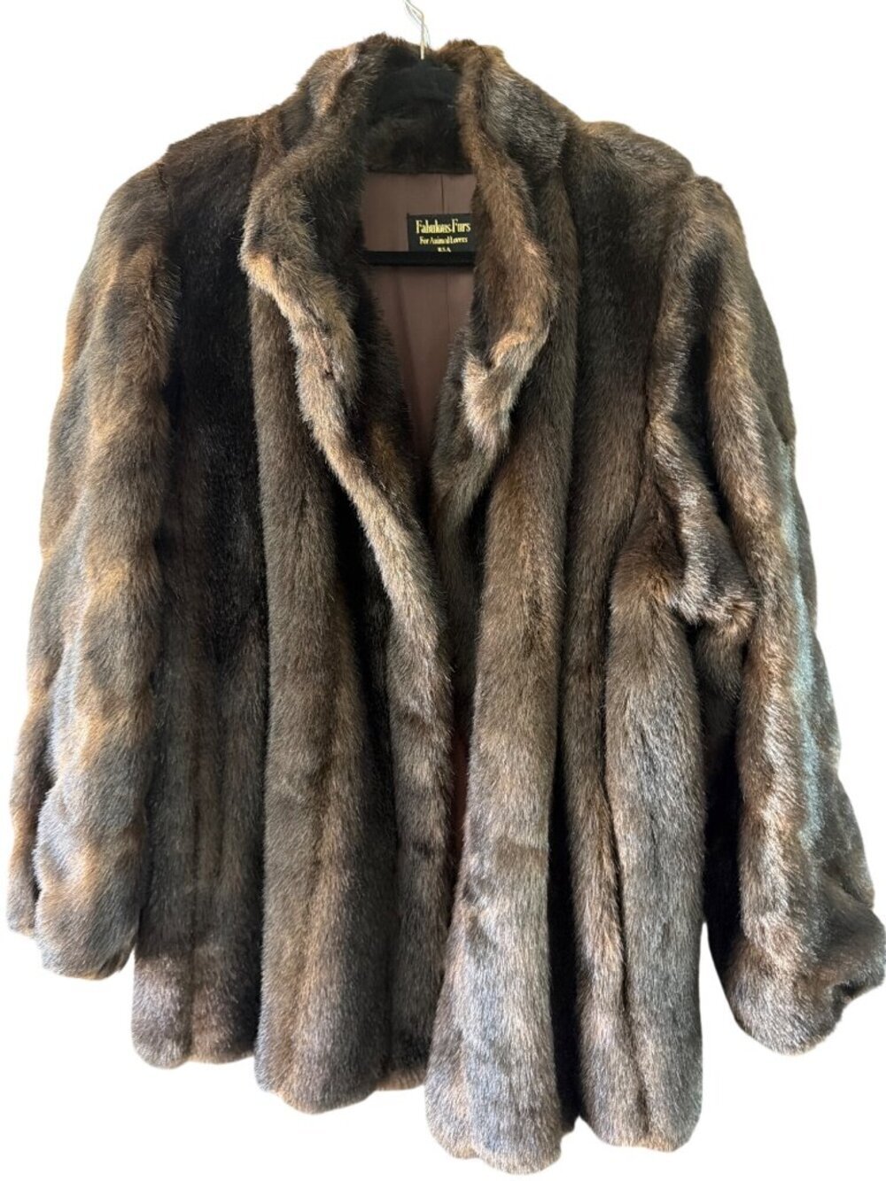 Fabulous Furs Womens Lined Faux Fur Mink Jacket Size M Brown Relaxed Pocket Glam - Picture 4 of 13